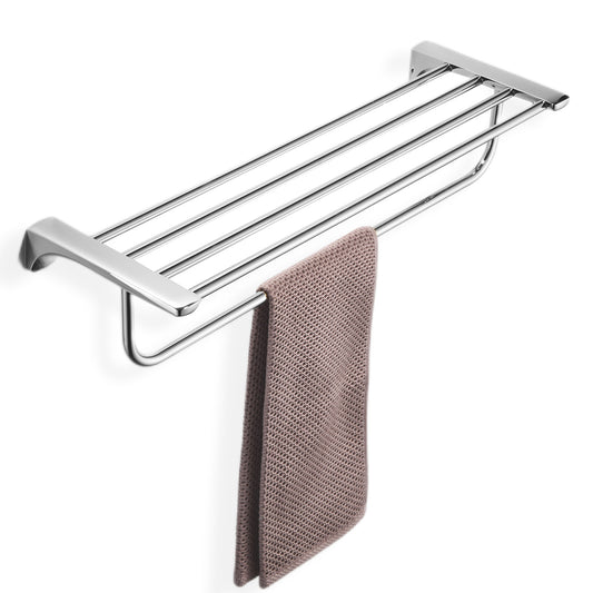 Shelf with Towel Rack, Premium Towel Shelf for Bathroom Wall Mounted, Upgrade 20-Inch Hotel Wall Mount Holder, 2-Tier, Rustproof, Large Storage, Modern Chrome