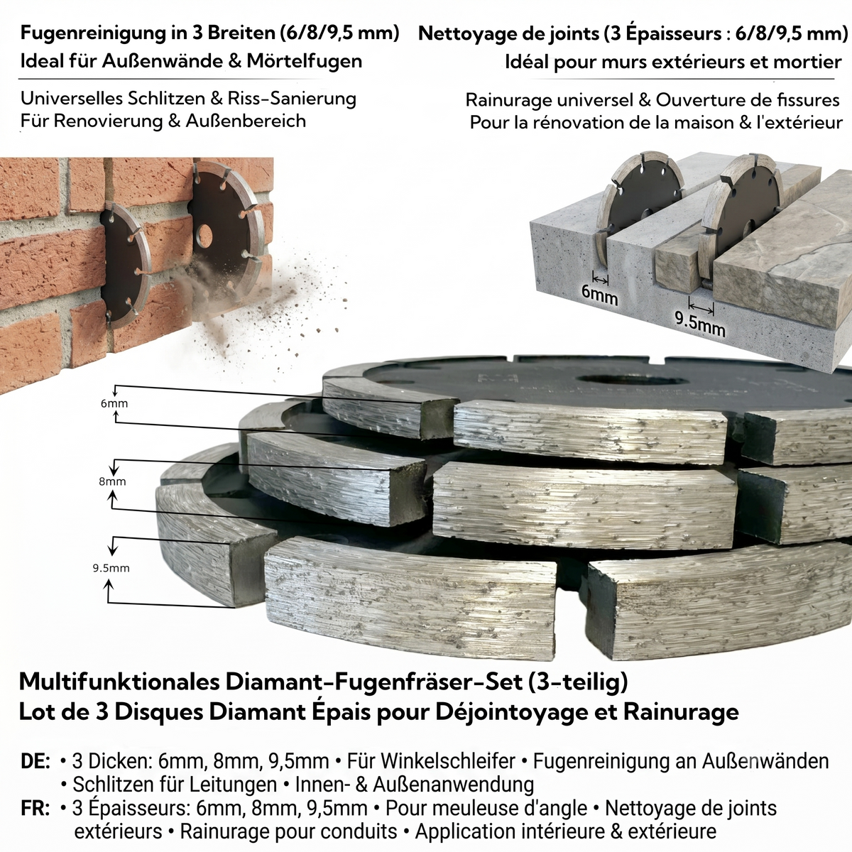 Diamant-Trennscheibe 125 mm Fugenfräser 8 mm Winkelschleifer