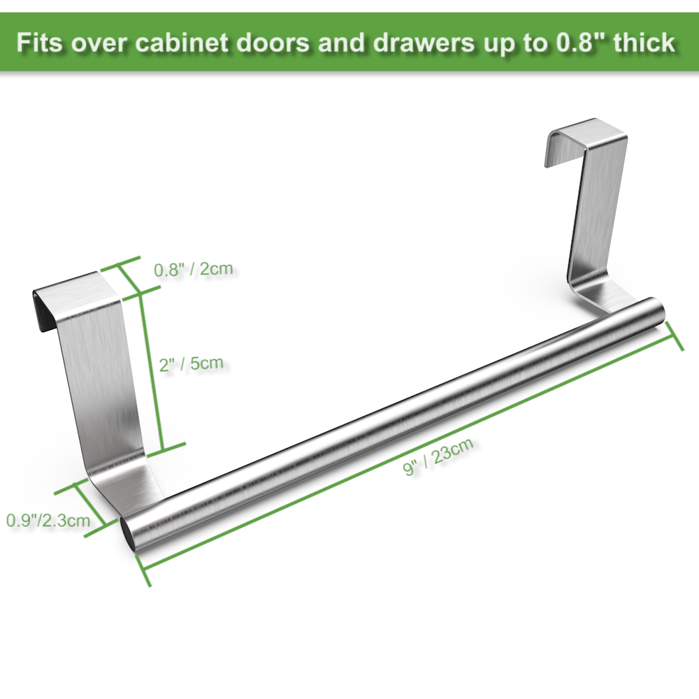 9" Over The Cabinet Towel Bar, Hand Towel and Washcloth Rack for Bathroom and Kitchen, 2 Pack