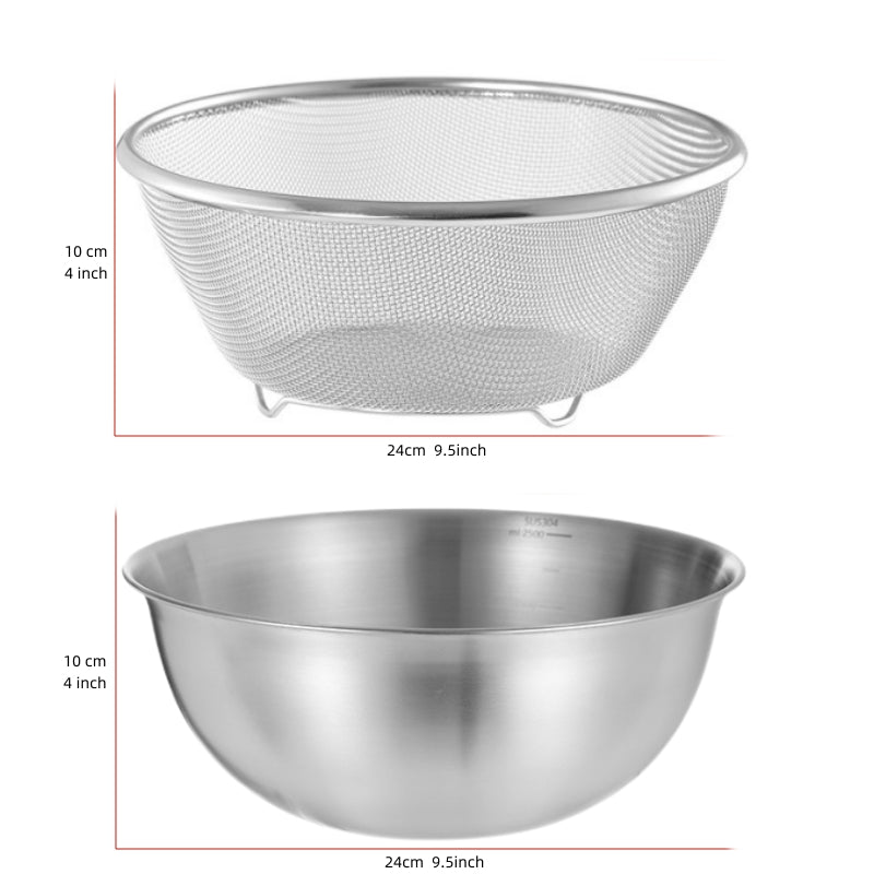 Colander and Bowl, Upgrade 4-Qt Large Capacity Deep Mixing Bowl, Professional Kitchen Microporous Strainer For Washing Rice, Pasta And Small Grains. Premium Stainless Steel Kitchen Utensils