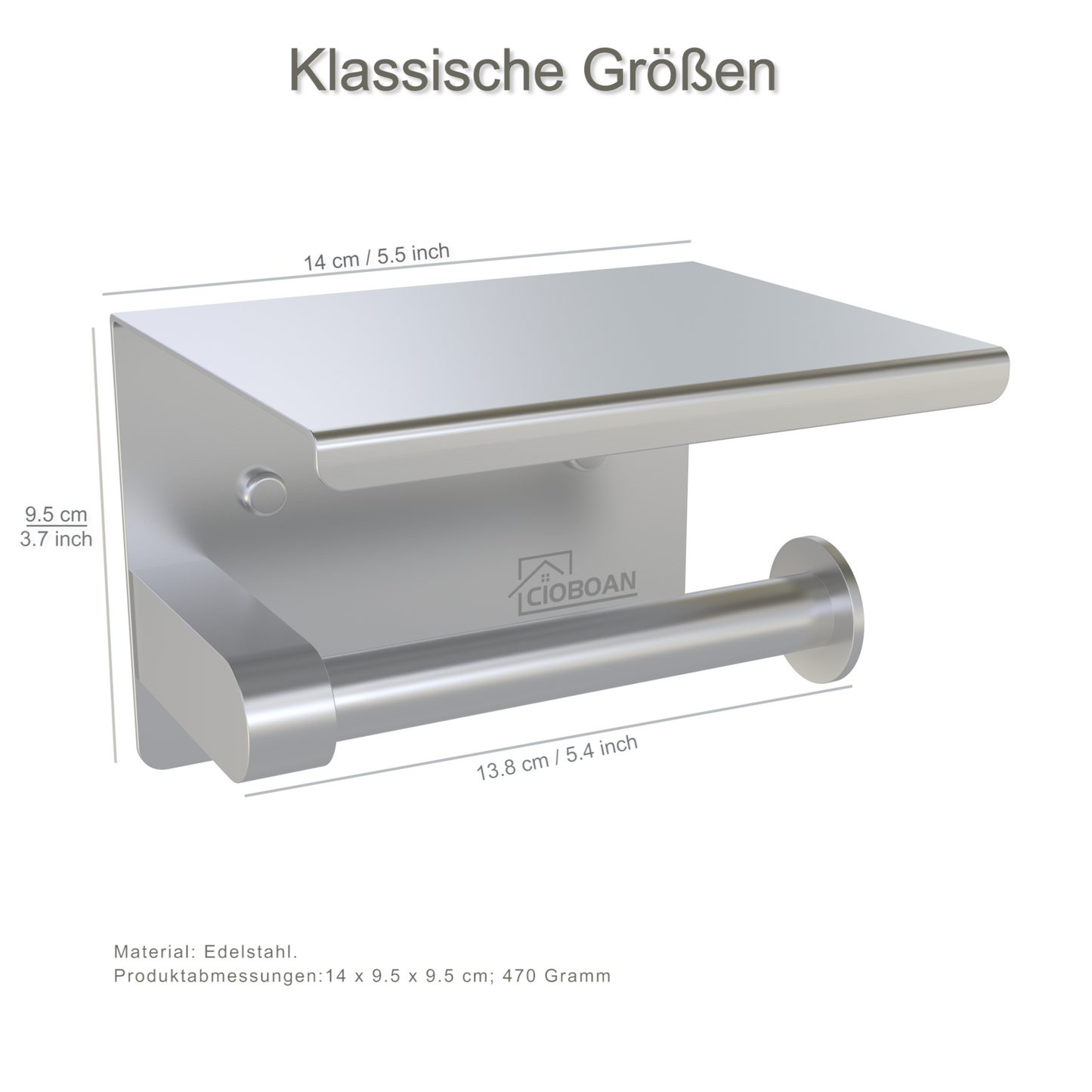 Toilettenpapierhalter mit 14cm Ablage Ohne Bohren, Edelstahl Klorollenhalter Wandmontage